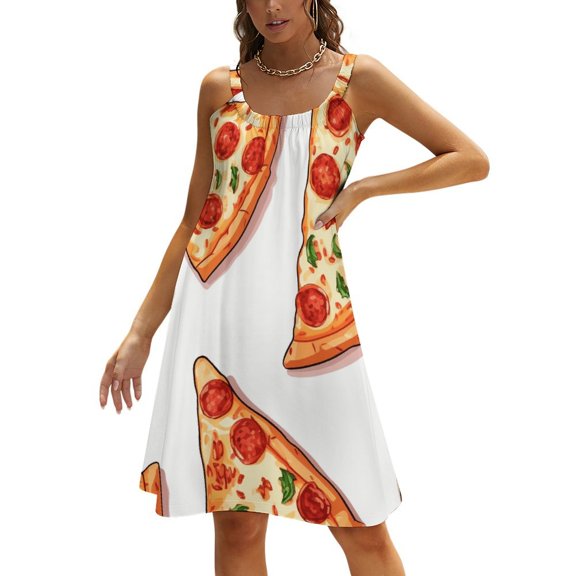 Fun Pizza Women's Summer Dresses 2025 Beach Casual Sleeveless Floral Print Tank Loose Sundress