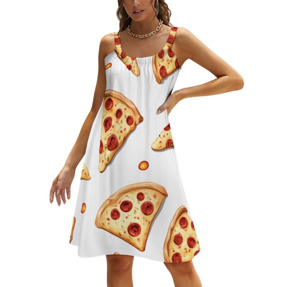 Fun Pizza Women's Summer Dresses 2025 Beach Casual Sleeveless Floral Print Tank Loose Sundress