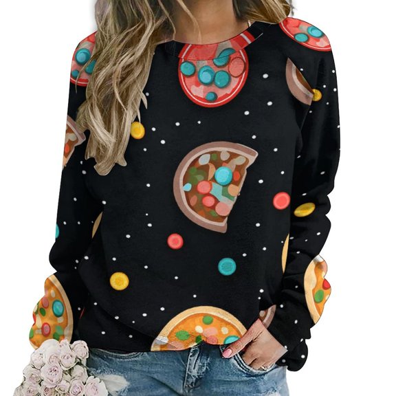 Fun Pizza Womens Oversized Sweatshirts Hoodies Crewneck Casual Tops Comfy FallWinter Clothes 2024