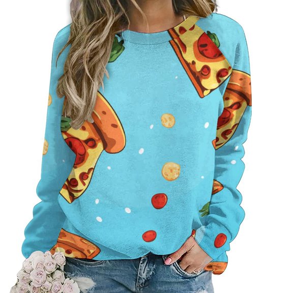 Fun Pizza Womens Oversized Sweatshirts Hoodies Crewneck Casual Tops Comfy FallWinter Clothes 2024