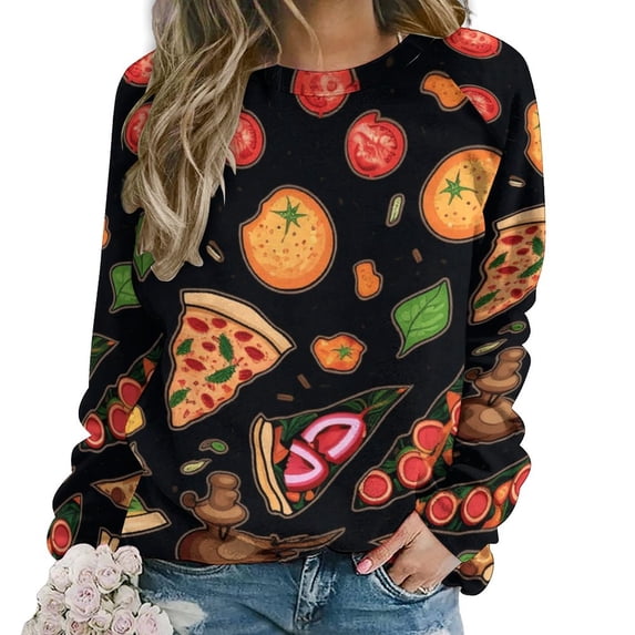 Fun Pizza Womens Oversized Sweatshirts Hoodies Crewneck Casual Tops Comfy FallWinter Clothes 2024