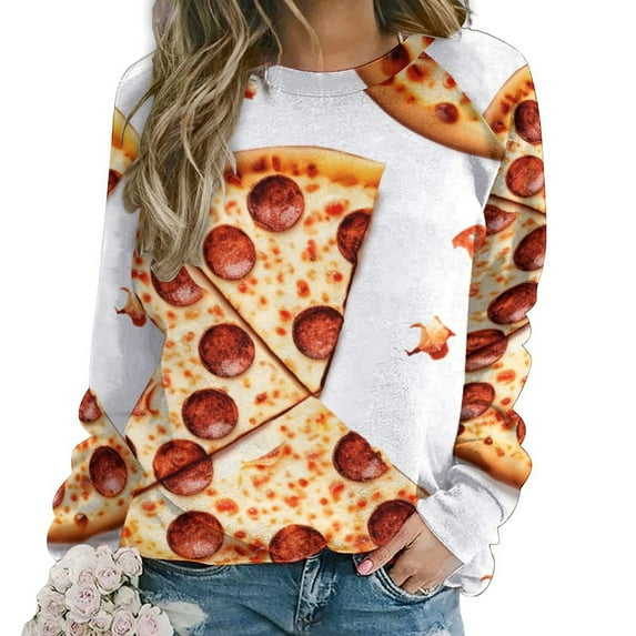 Fun Pizza Womens Oversized Sweatshirts Hoodies Crewneck Casual Tops Comfy FallWinter Clothes 2024