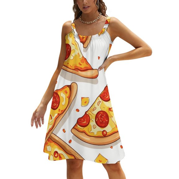 Fun Pizza Womens Summer Dresses Casual Sleeveless Tshirt Sundresses Vacation Beach Cover Up Dress