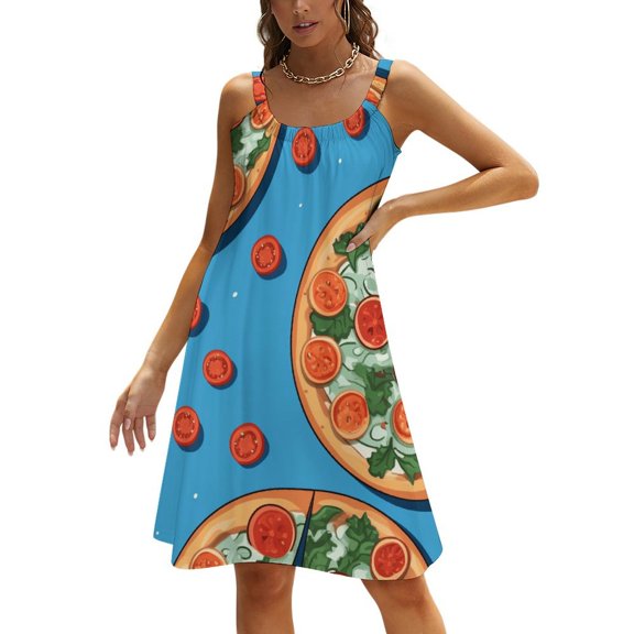 Fun Pizza Womens Summer Dresses Casual Sleeveless Tshirt Sundresses Vacation Beach Cover Up Dress