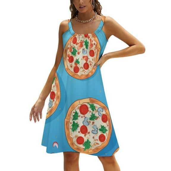 Fun Pizza Womens Summer Dresses Casual Sleeveless Tshirt Sundresses Vacation Beach Cover Up Dress
