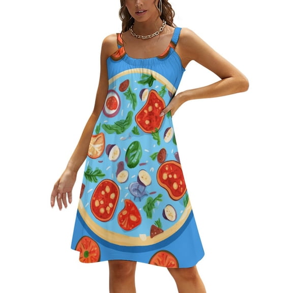 Fun Pizza Womens Summer Dresses Casual Sleeveless Tshirt Sundresses Vacation Beach Cover Up Dress