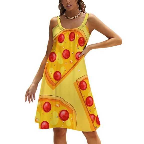 Fun Pizza Womens Summer Dresses Casual Sleeveless Tshirt Sundresses Vacation Beach Cover Up Dress