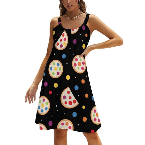 Fun Pizza Womens Summer Dresses Casual Sleeveless Tshirt Sundresses Vacation Beach Cover Up Dress