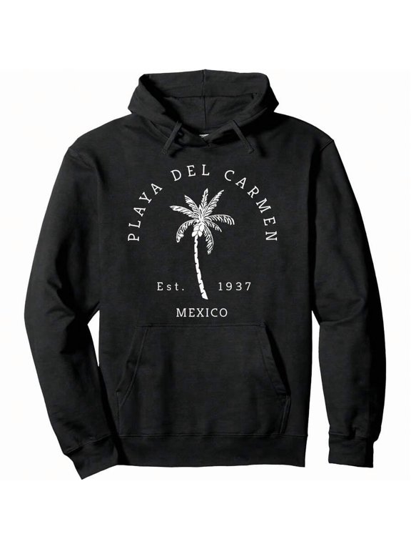 Fun Playa Del Carmen Mexico Beach Palm Tree Novelty Art Pullover HoodiHooded Sweatshirt