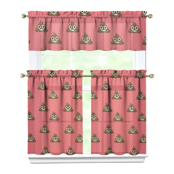 Fun Playful Kitchen Curtains Set of 3 - Colorful Rainbow Graffiti Sketch Tier Curtains with Valance, Funny Cartoon Characters, Farmhouse Short Curtains for Small Windows