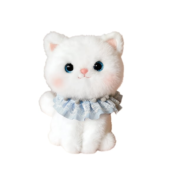 Fun Plush Black Cat Stuffed Animal, Realistic Lace Scarf Cat Plush Toy Silky Feel Cute Expression Stuffed Cat