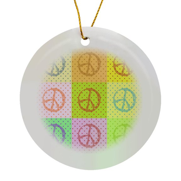 3drose, Fun Polka Dot Peace Signs Collage - Colorful Art, Circle Porcelain Ornament