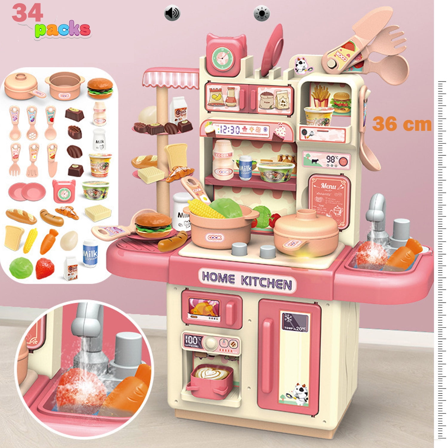Fun Pretend Play Kitchen Toys Set for Kids Toddlers 2Y+, Play Food