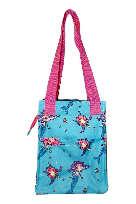 Fun Print Isolated Lunch Bag Tote with Pocket Aqua/Pink - Mermaid Print