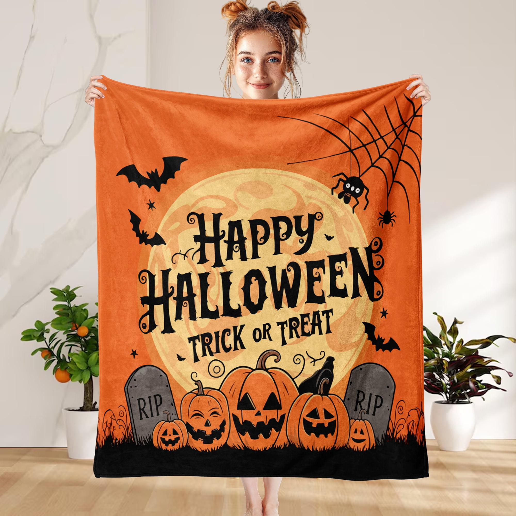 Fun Printed Halloween Throw Blanket, Soft Warm Cozy Flannel Blanket for Bedroom, Living Rooms, Couch,Sofa, Home Decor, 50 x 60 in