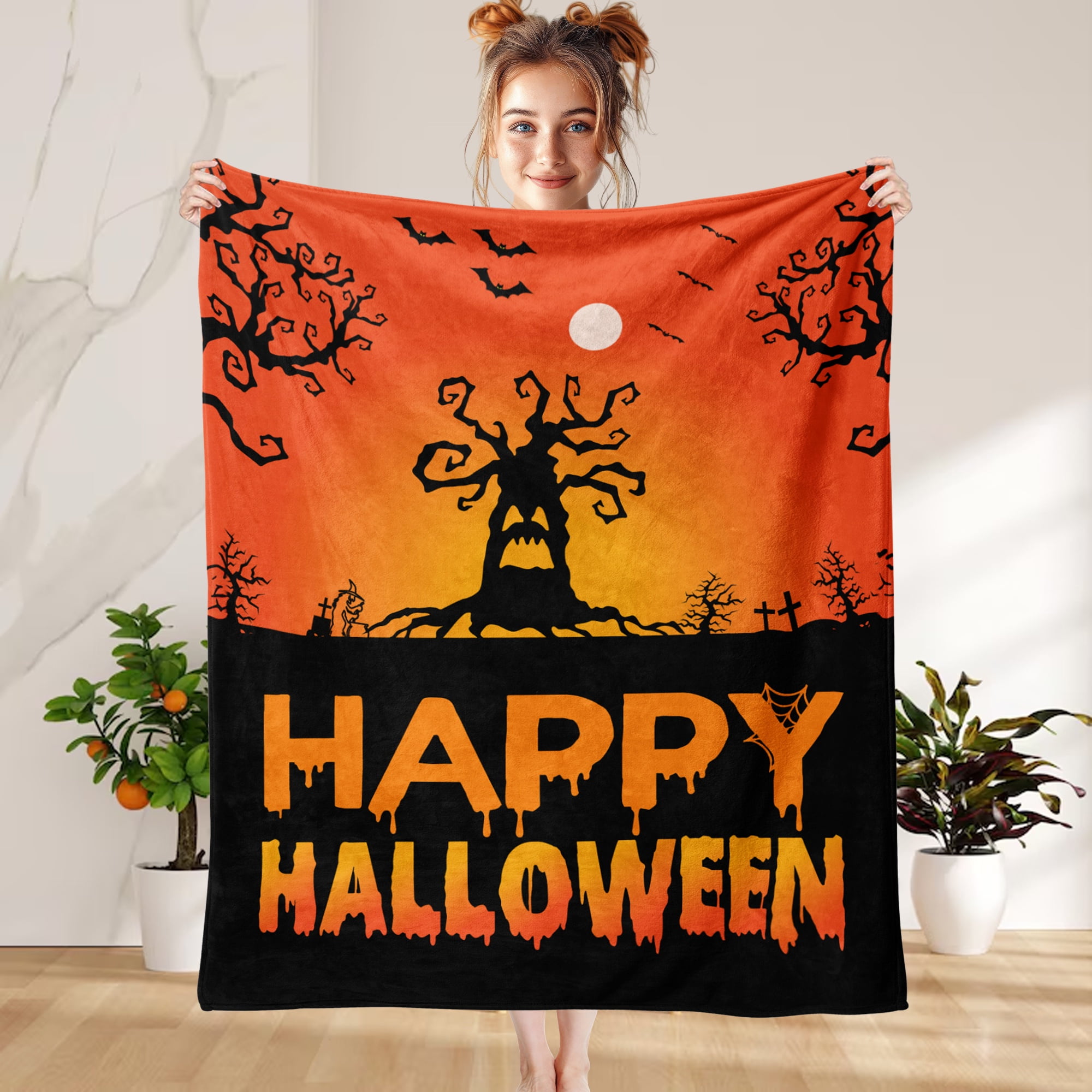 Fun Printed Halloween Throw Blanket, Soft Warm Cozy Flannel Blanket for Bedroom, Living Rooms, Couch,Sofa, Home Decor, 60 x 80 in
