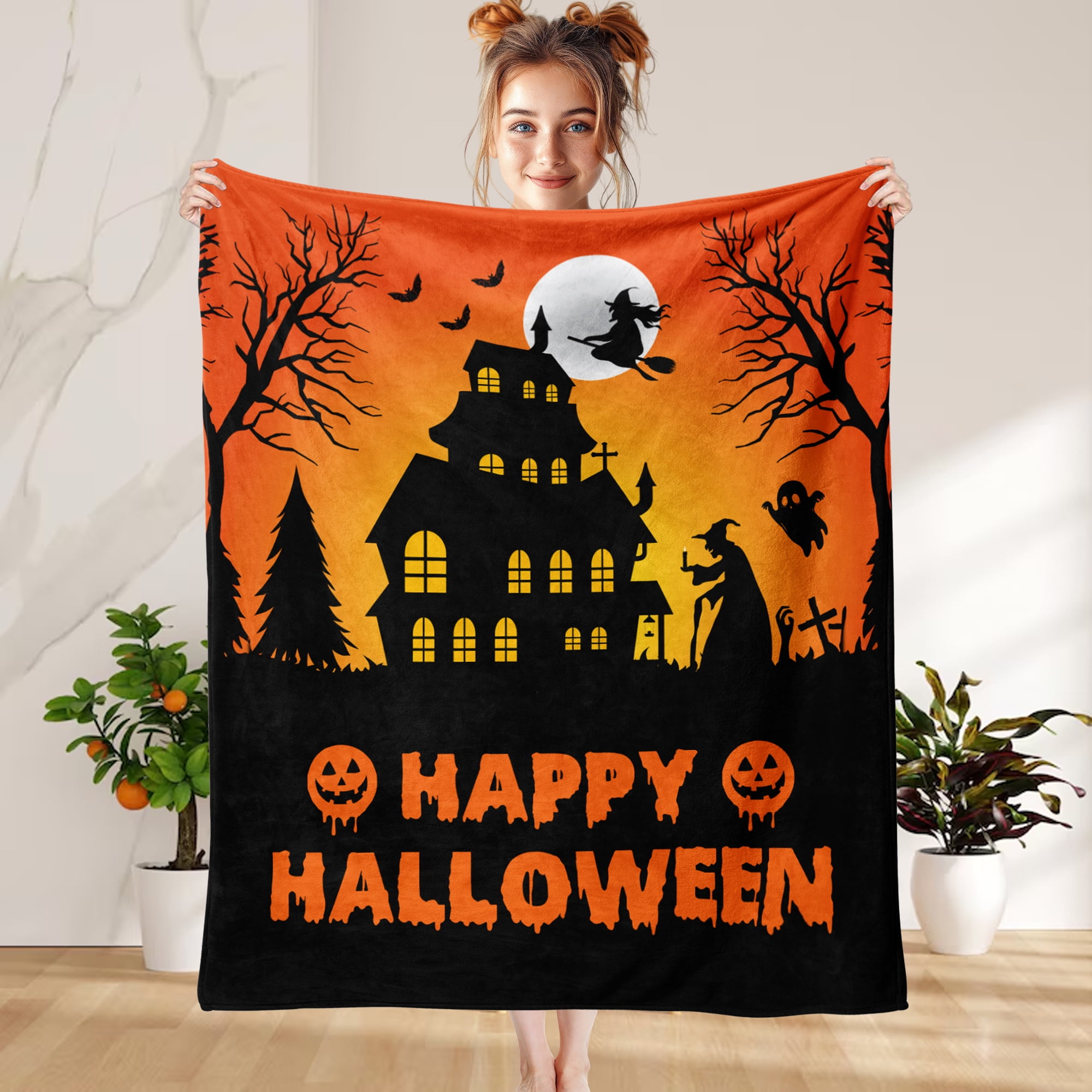 Fun Printed Halloween Throw Blanket, Soft Warm Cozy Flannel Blanket for Bedroom, Living Rooms, Couch,Sofa, Home Decor, 60 x 80 in