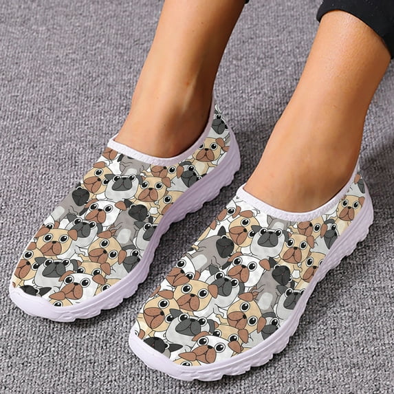 Fun Pug Print House Shoes Pet Dog Print Lightweight Soft Mesh Shoes Cartoon Dog Summer Outdoor Breathable Shoes Hot
