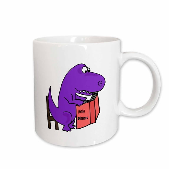 3drose, Fun Purple T-rex Dinosaur Reading Recipe Cookbook, 15oz Mug