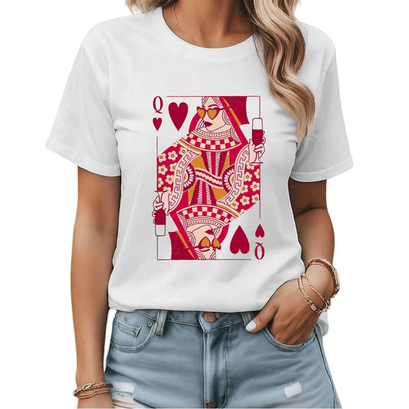 Fun Queen Of Hearts Drinking Graphic Tees Womans T shirt Black/White S-5XL Shirts Casual Party Tops