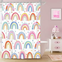 Fun Rainbow Shower Curtain for Kids, Colorful Rainbow Polka Dot Lovely Bathroom Curtains, Cute Creative Girls Kids Children Cartoon Fabric Shower Curtain Sets with Hooks 72X72 Inches