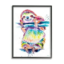 Fun Rainbow Sloth Wildlife Animals & Insects Graphic Art Black Framed Art Print Wall Art