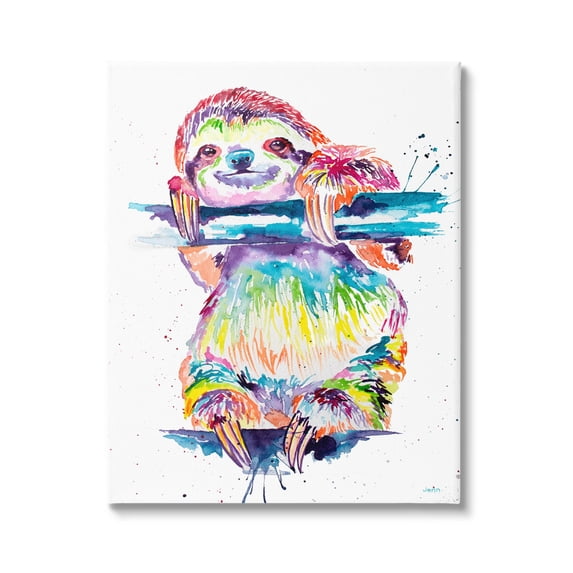 Fun Rainbow Sloth Wildlife Animals & Insects Graphic Art Gallery Wrapped Canvas Print Wall Art