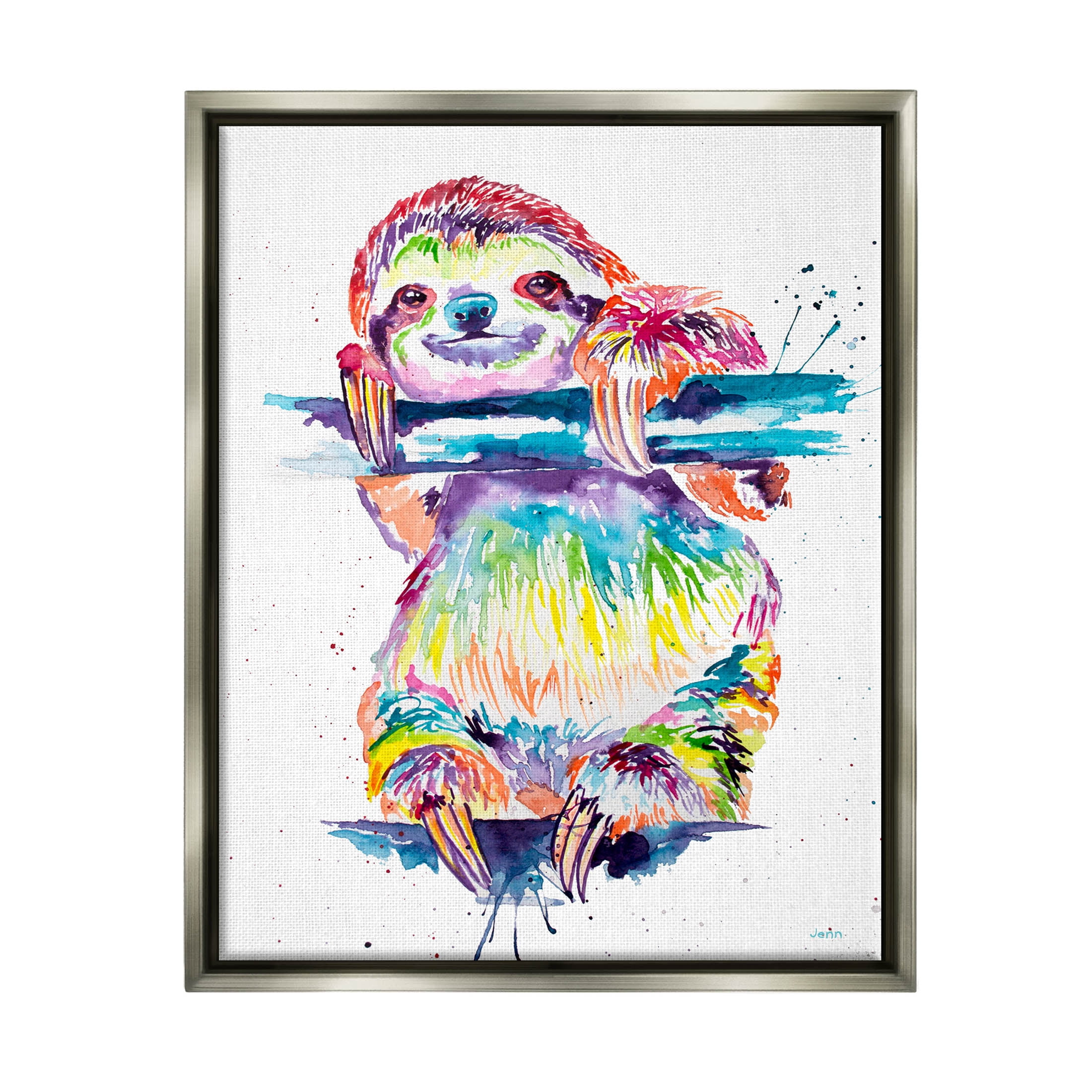 Fun Rainbow Sloth Wildlife Animals & Insects Graphic Art Luster Gray Framed Art Print Wall Art