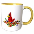 thumbnail image 1 of 3drose, Fun Red Cardinal Bird in Nest with Christmas Lights, 15oz Two-tone Yellow Mug, 1 of 6