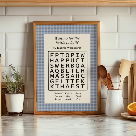 Fun Retro Tea Kitchen Vintage Colours Cafe Interior Playful Wordsearch Game Graphic Poster Unframed Paper Print