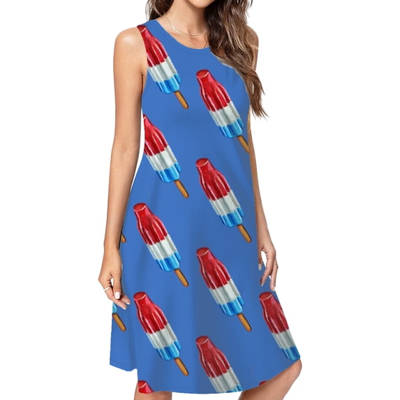 Fun Rocket Pop Popsicle Pattern Casual Sleeveless Loose Sundress Dress For Women Summer Dress Daily Woman
