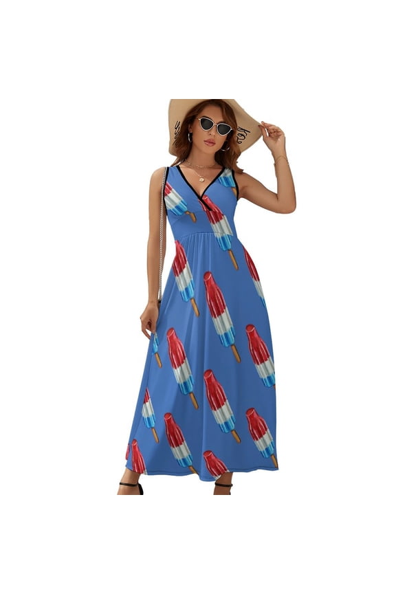Fun Rocket Pop Popsicle Pattern Dress Summer Street Style Bohemia Long Dresses Female Sleeveless Printed Maxi Dress