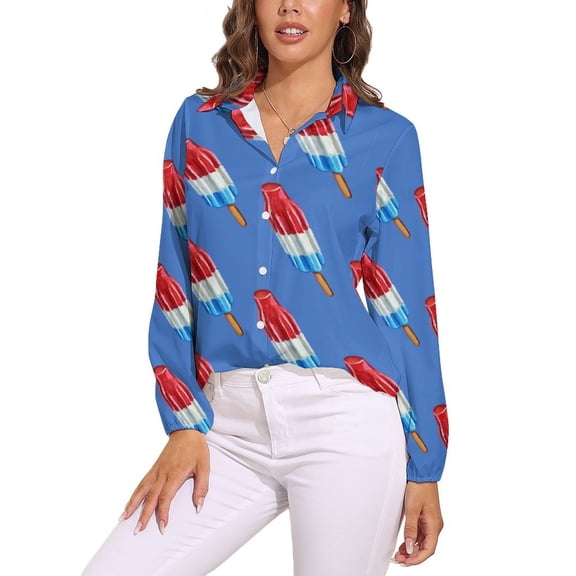 Fun Rocket Pop Popsicle Pattern Long Sleeve Blouse Woman Streetwear Casual Shirts Summer Oversize Woman Streetwear Clothing Birthday Present