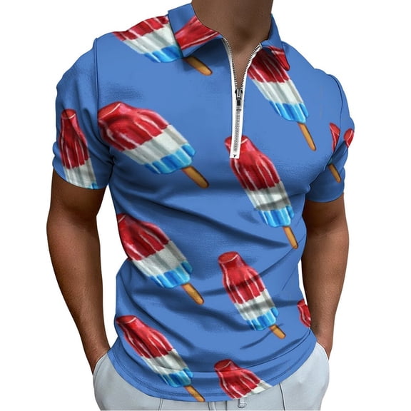 Fun Rocket Pop Popsicle Pattern Men Zipper T-shirt Summer Casual Short Sleeve T-shirt Top