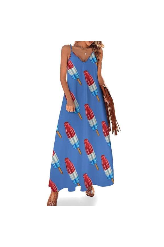 Fun Rocket Pop Popsicle Pattern Sleeveless Dress Women's Evening Dress Womans Clothing