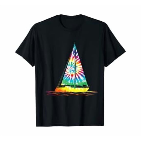 Fun Sailing Hippie Rainbow Tie Dye Sailboat Scene T-Shirt, Unisex T-Shirt