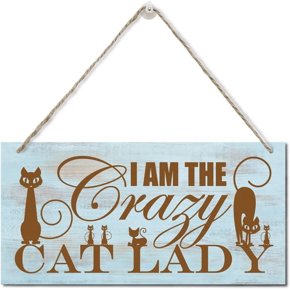 Fun Sayings and Quotes, Yes I am the Crazy Cat Lady Wood Plaque Sign, Hanging Rustic Family Signs for Home Decor Gift, Funny Wooden Home Decor for Cat Pet Lovers 10x5 Inch