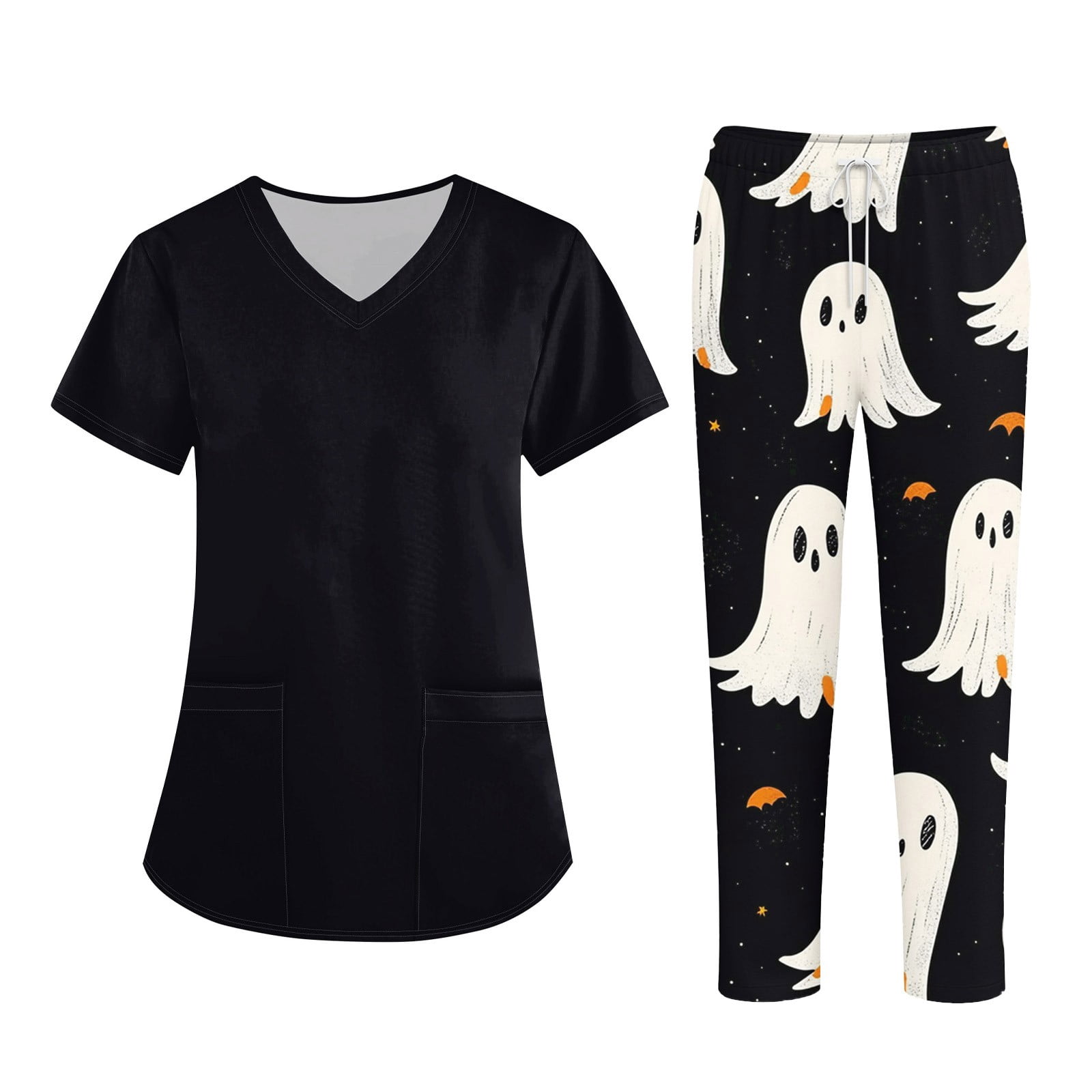 Fun Scrub Tops for Women, Halloween Nursing Scrubs 2025 Plus Size Work ...