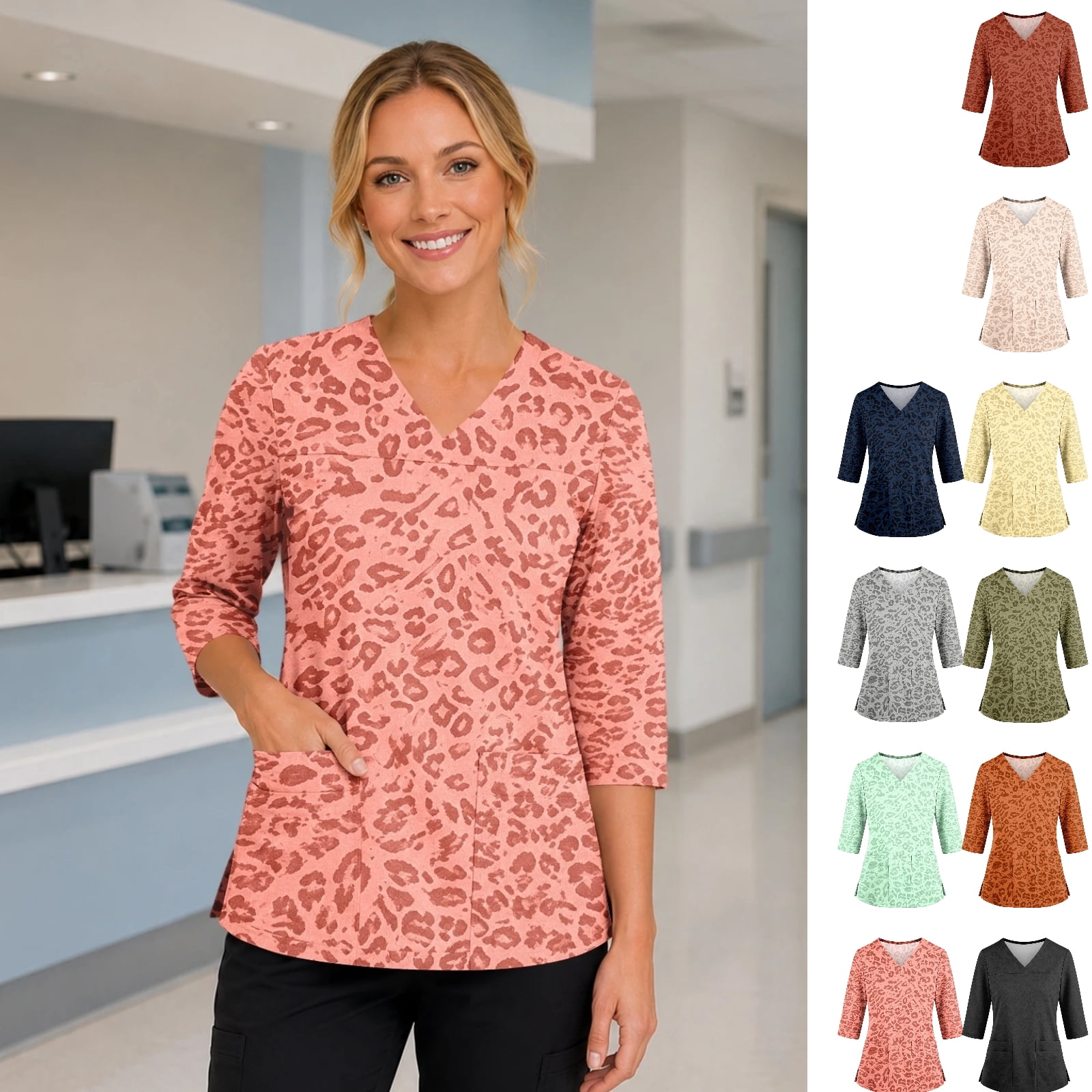 Fun Scrubs for Women Plus Size Leopard Print Wrinkle-Resist Nurse ...