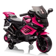 Fun & Secure 6V Kids Electric Motorcycle Ride-On Toy - Training Wheels - Headlight - Horn & Music - Outdoor Battery Vehicle for Boys & Girls Ages 3-6, Rose Red