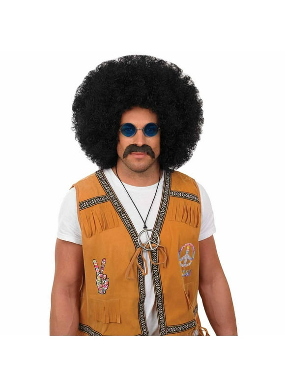 Fun Shack Adult Black Large Pop Wig Mens Womens 70s Hippie Costume Halloween Black One Size