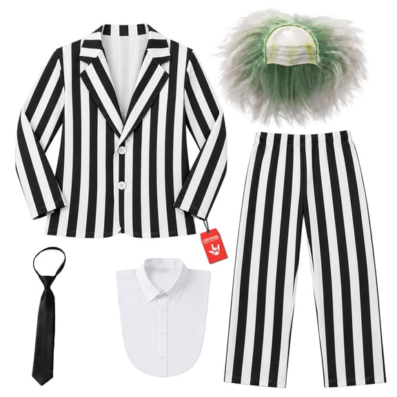 Fun Shack Black And White Stripe Suit Wig Costume Men Halloween Costume For Men Black X-Large
