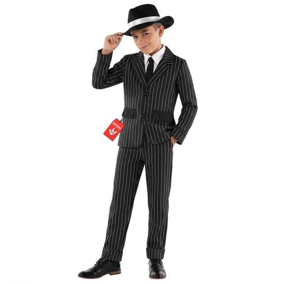 Fun Shack Boys Gangster Costume Kids, Kids 1920s Costume, Kids Gangster Costume, Gangster Fancy Dress, X-Large