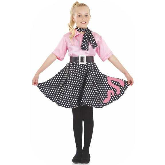 Fun Shack Girls 50s Pink Poodle Dress Costume Kids 1950s Rock N Roll Dancer Halloween Black S