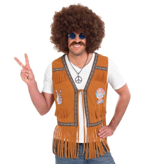 Fun Shack Hippie Fringed Waistcoat Mens Halloween Costume for Mens Brown X-Large