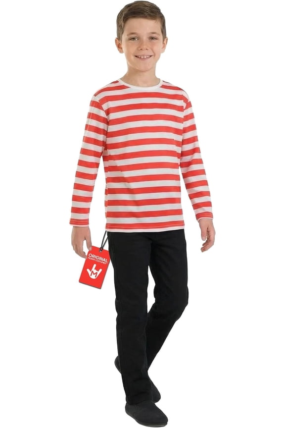 Kids Red White Striped Jumper Boys Girls Stripey Top Book Week Day Halloween Red XL