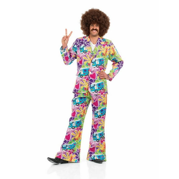 Fun Shack Mens 1960s Flower Power Campervan Suit Costume Adult Hippie Halloween Multi-color XL