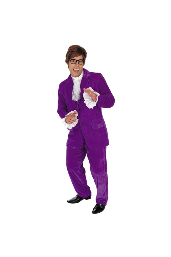 Mens 60s Purple Austin Powers Costume Adult Halloween Costumes Purple M