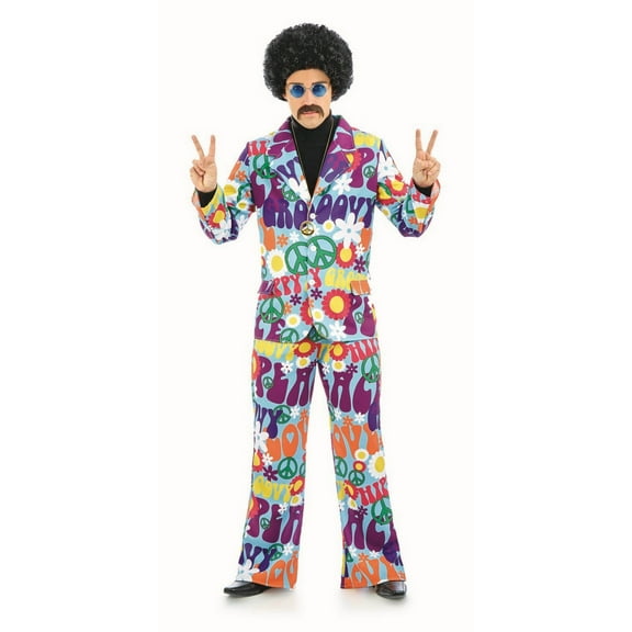 Fun Shack Mens 70s Hippie Peace Suit Costume Necklace Adult Groovy Man Halloween Multi-color L