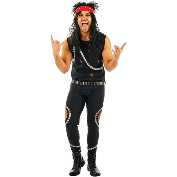 Fun Shack Mens 80s Glam Rocker Costume Adult Rockstar Rock Punk Star Fancy Dress Halloween Black L
